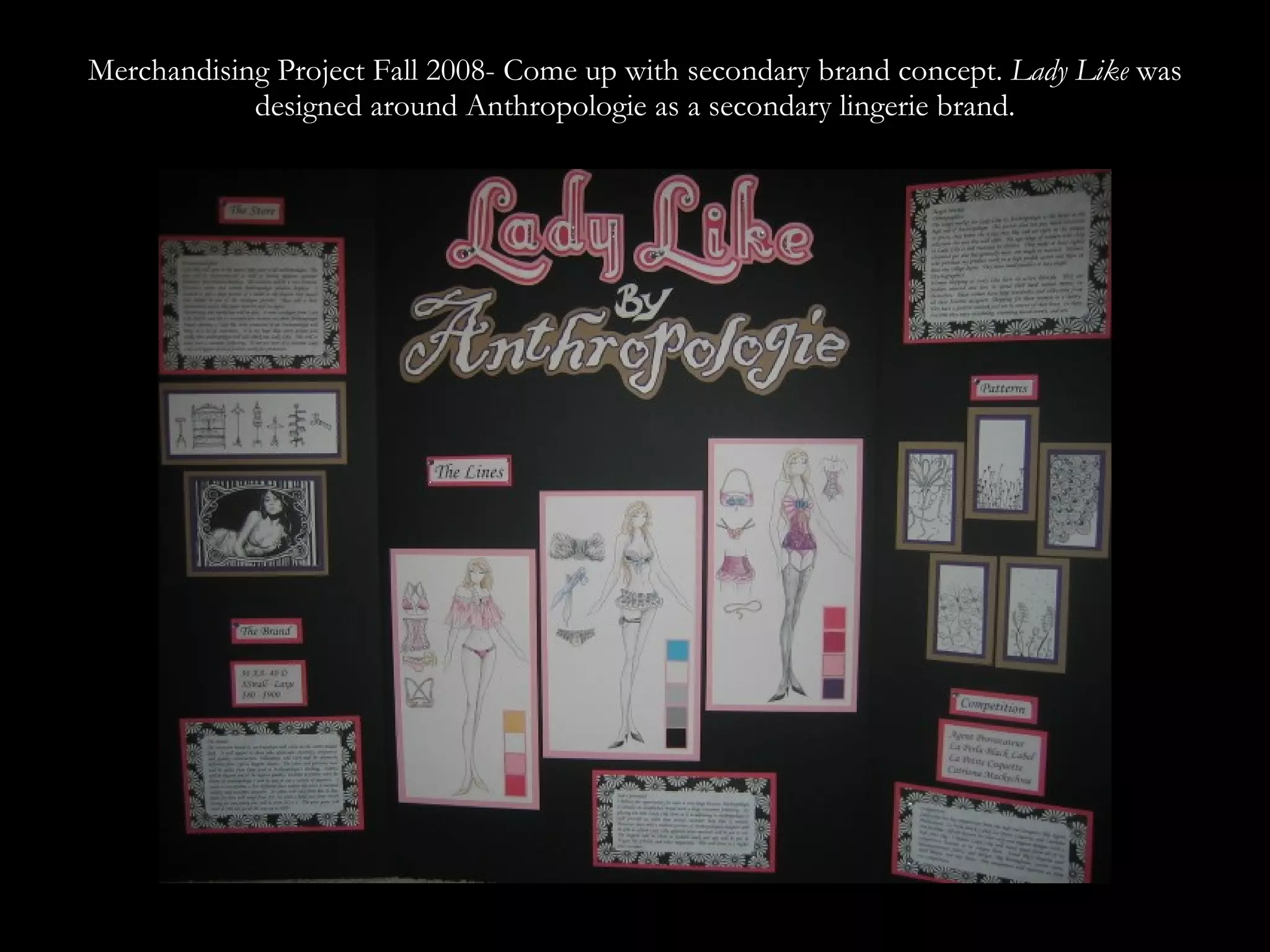 Merchandising Project Fall 2008- Come up with secondary brand concept. Lady Like was designed around Anthropologie as a secondary lingerie brand.