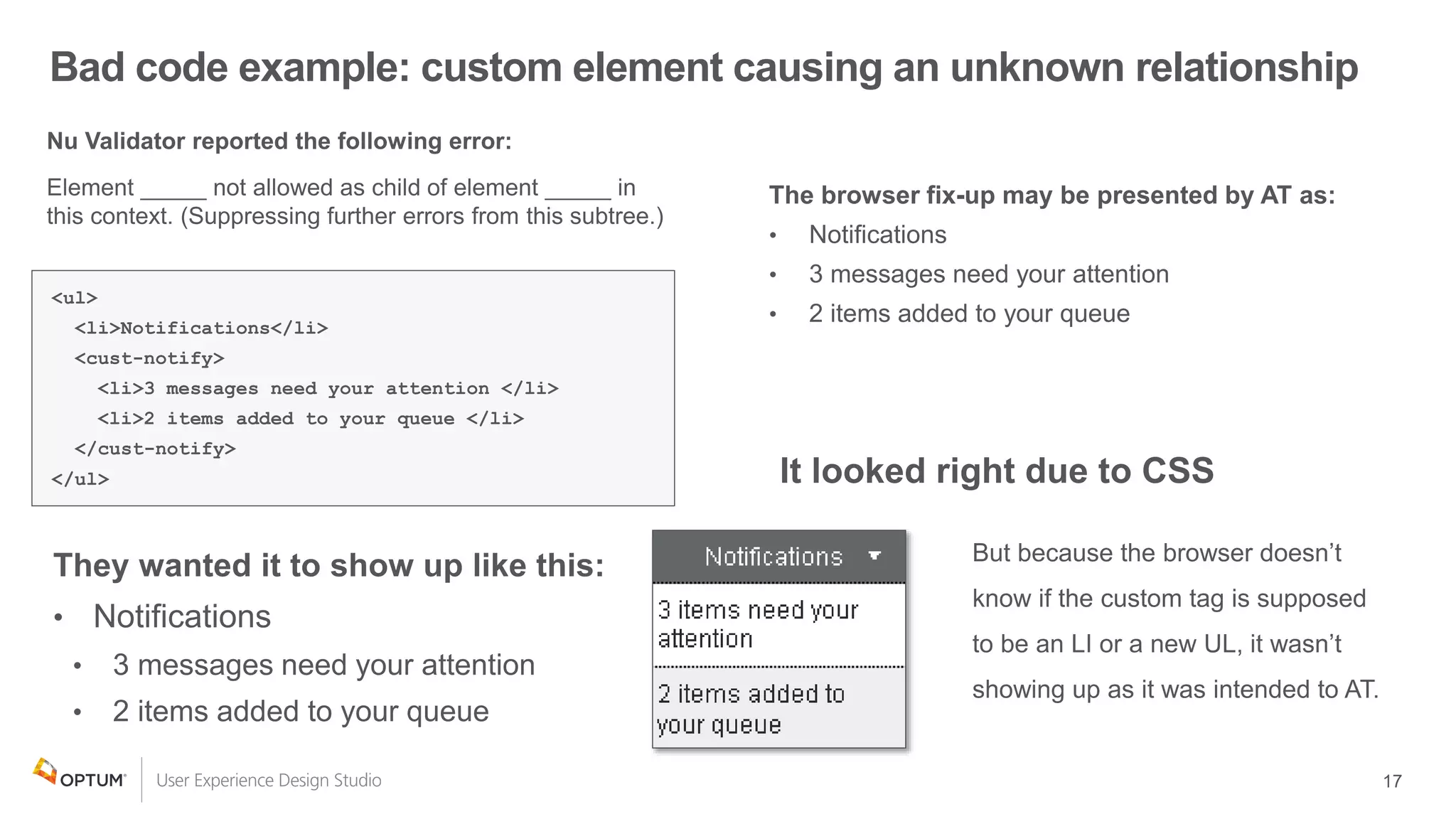 Bad code example: custom element causing an unknown relationship
 