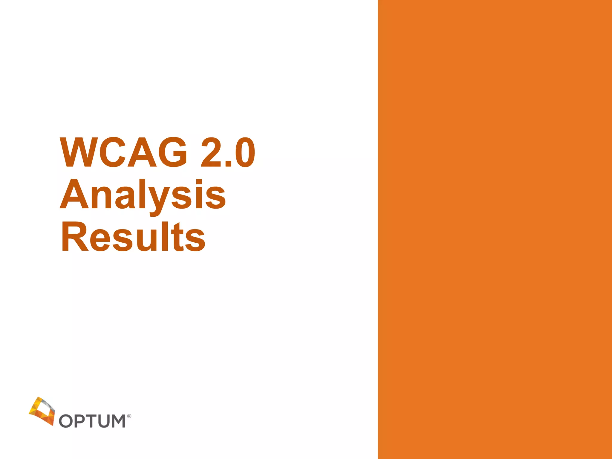 WCAG 2.0
Analysis
Results
 