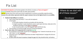 Fix List
“Where do we start with
all of these issues?”
- Developer
 