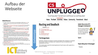 Aufbau der
Webseite
Kadervernetzung 2017 – Einstiegsreferat – CS Unplugged
Marcel Jent – 18.03.17
23
Geheimtipp
 