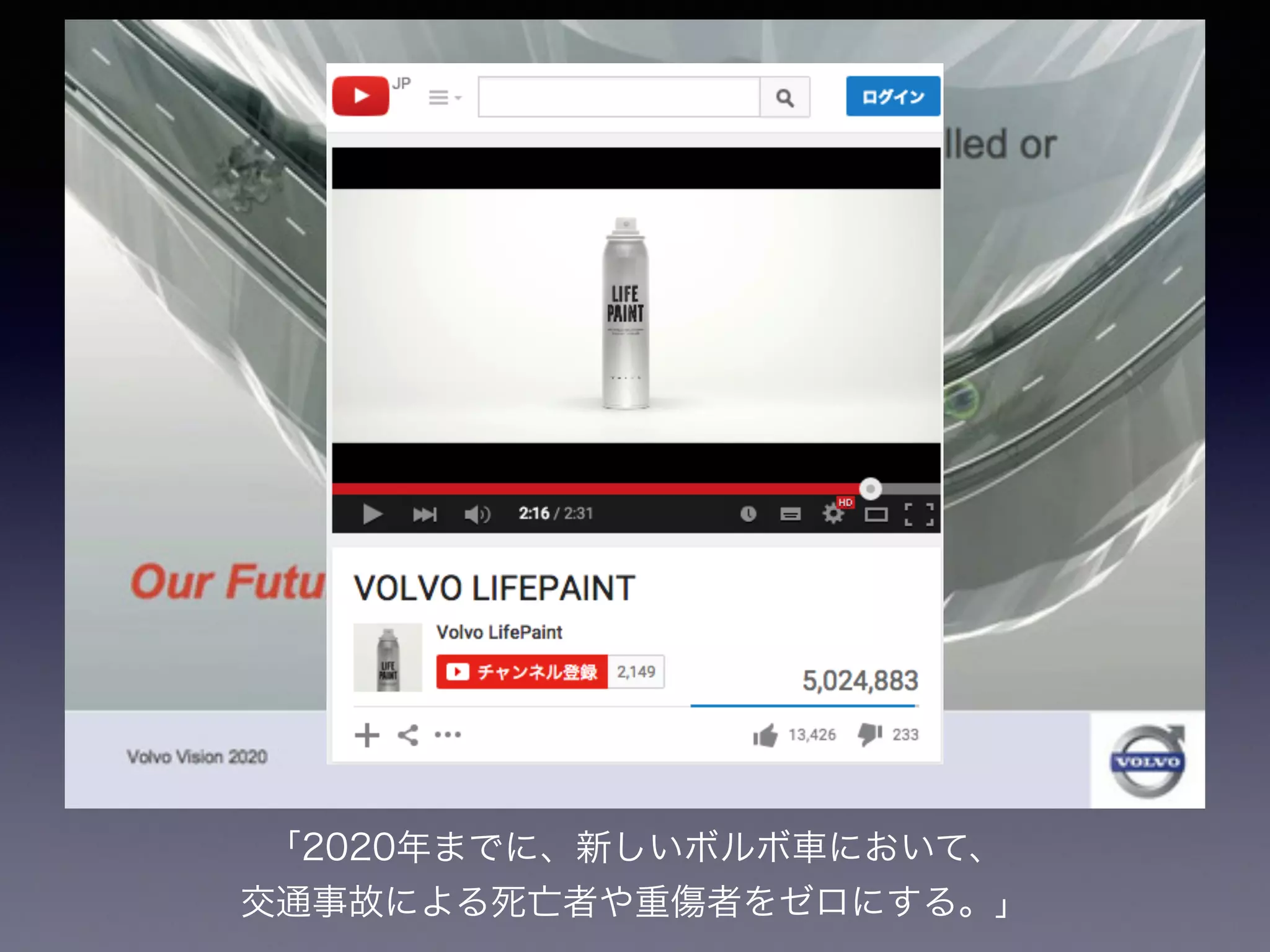 「2020年までに、新しいボルボ車において、
交通事故による死亡者や重傷者をゼロにする。」
 