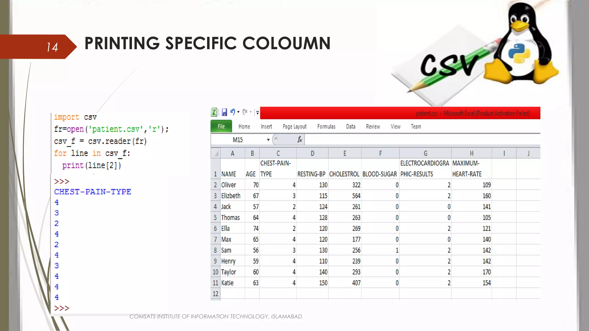 PRINTING SPECIFIC COLOUMN
COMSATS INSTITUTE OF INFORMATION TECHNOLOGY, ISLAMABAD
14
 