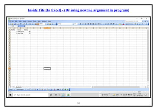 18
Inside File [In Excel] - (By using newline argument in program)
 