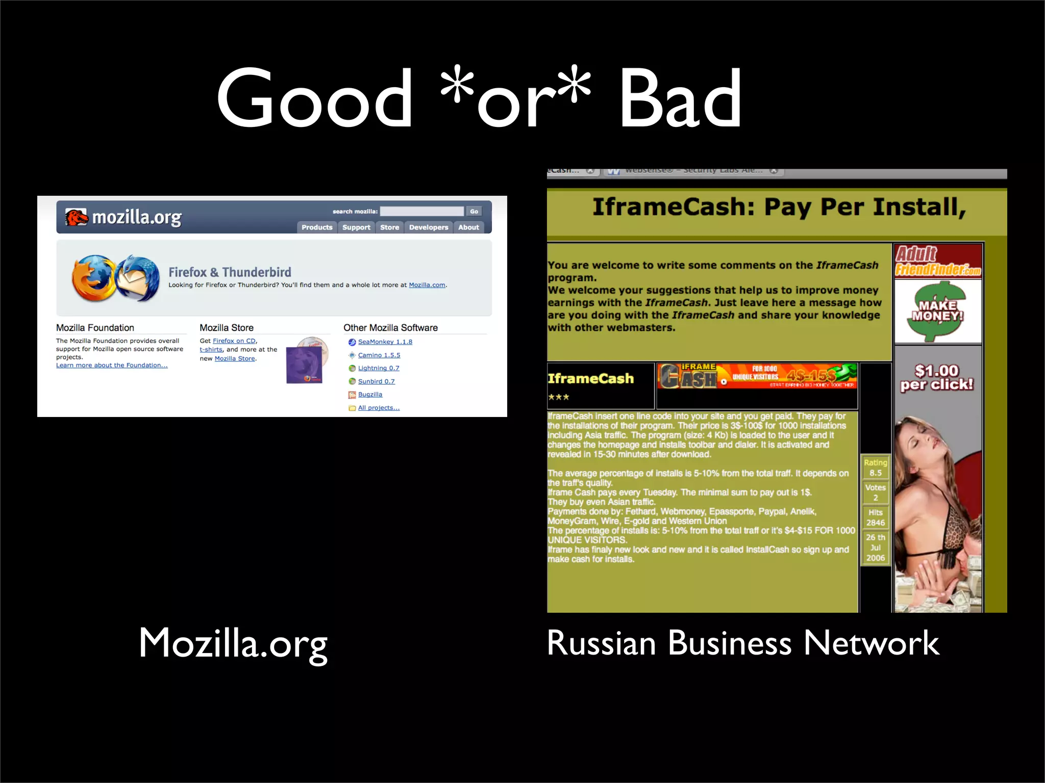 Good *or* Bad




Mozilla.org   Russian Business Network
 