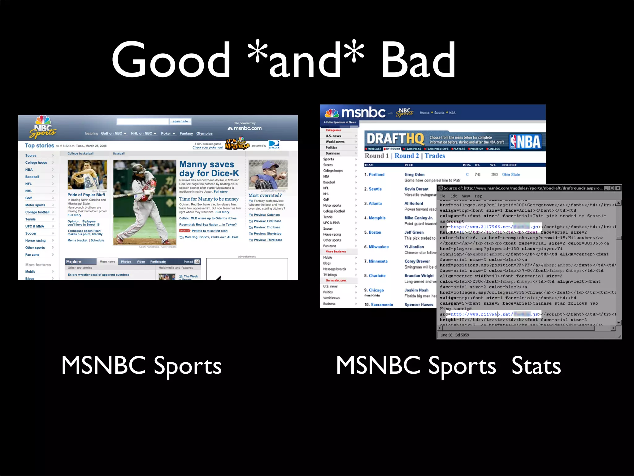 Good *and* Bad




MSNBC Sports   MSNBC Sports Stats
 