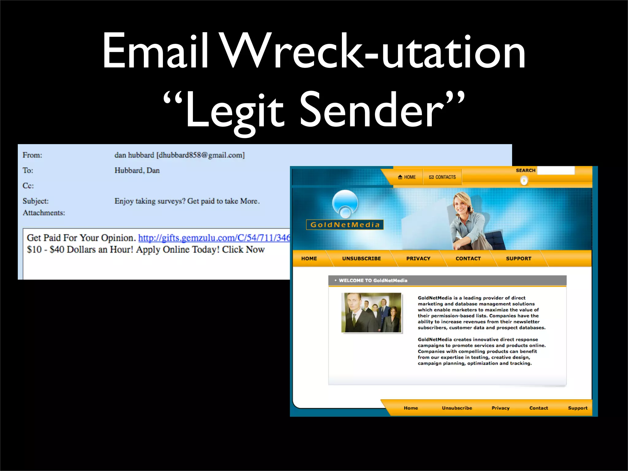 Email Wreck-utation
  “Legit Sender”
 