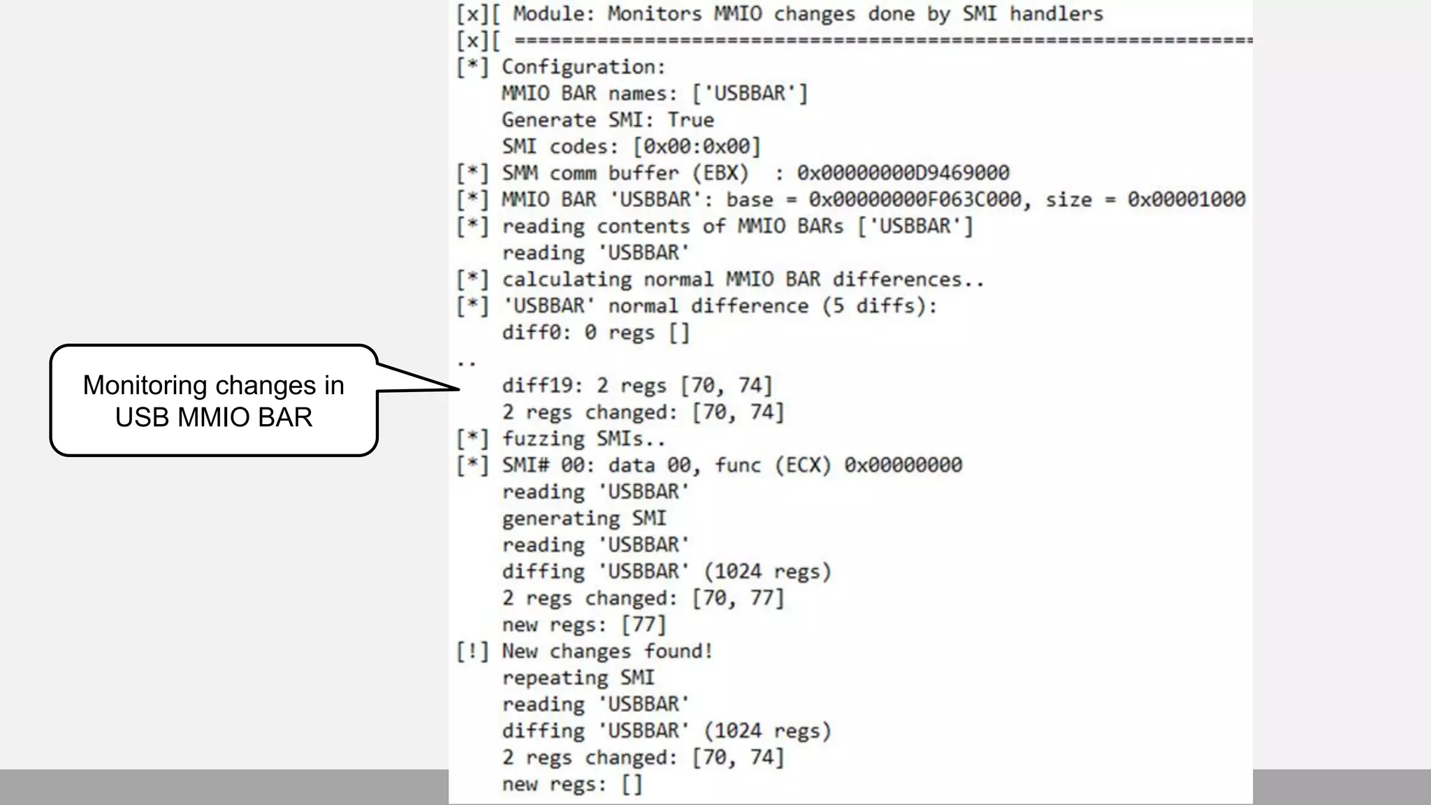 Monitoring changes in
USB MMIO BAR
 