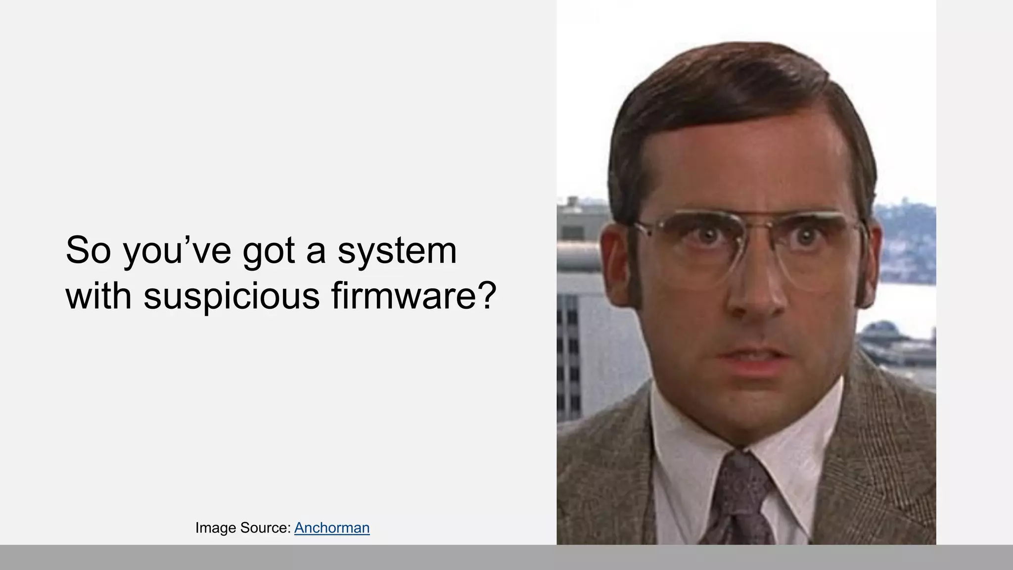 Image Source: Anchorman
So you’ve got a system
with suspicious firmware?
 