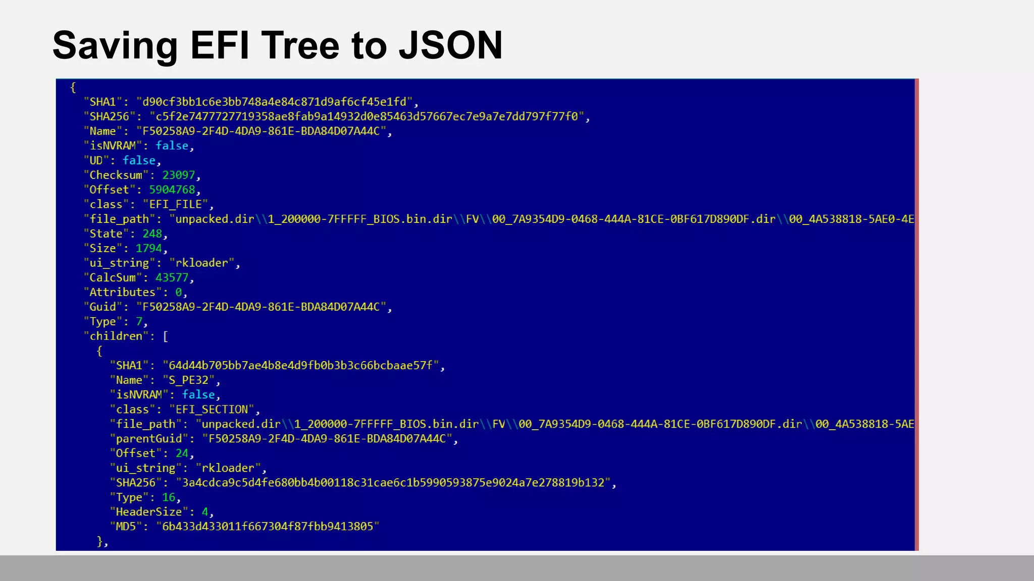 Saving EFI Tree to JSON
 