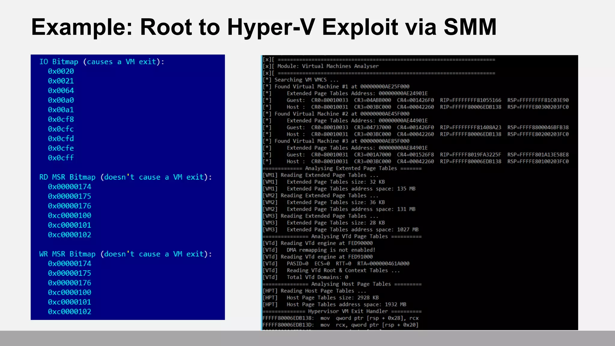 Example: Root to Hyper-V Exploit via SMM
 