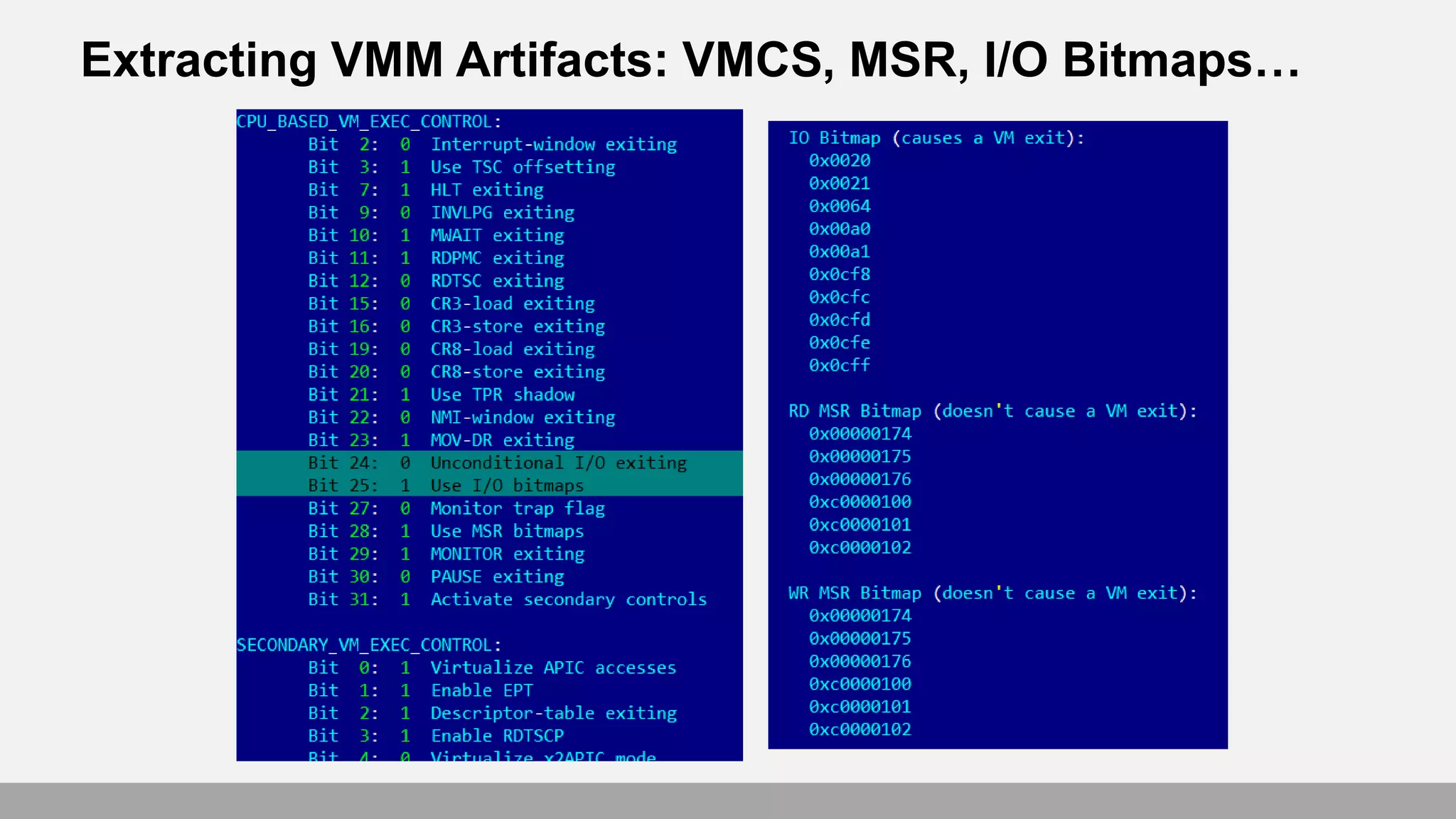 Extracting VMM Artifacts: VMCS, MSR, I/O Bitmaps…
 