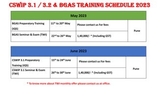 CSWIP 3.1 3.2 & BGAS Training schedule 2023 in Pune India | PDF