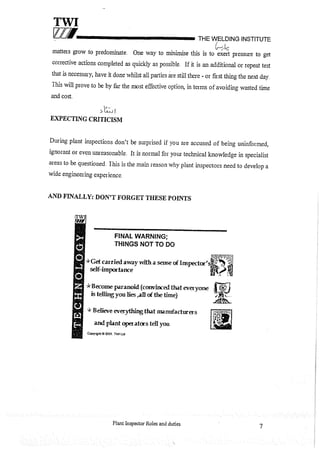 Cswip plant inspector course level i week 1