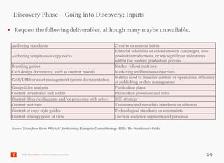 Discovery Phase – Going into Discovery; Inputs

 Request the following deliverables, although many maybe unavailable.

 A...