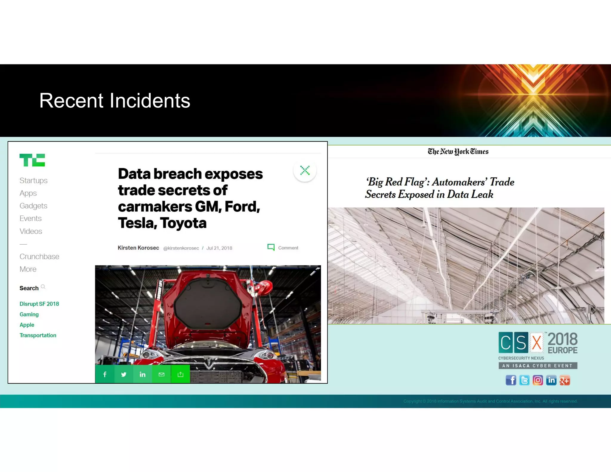 Copyright © 2018 Information Systems Audit and Control Association, Inc. All rights reserved.
Recent Incidents
 