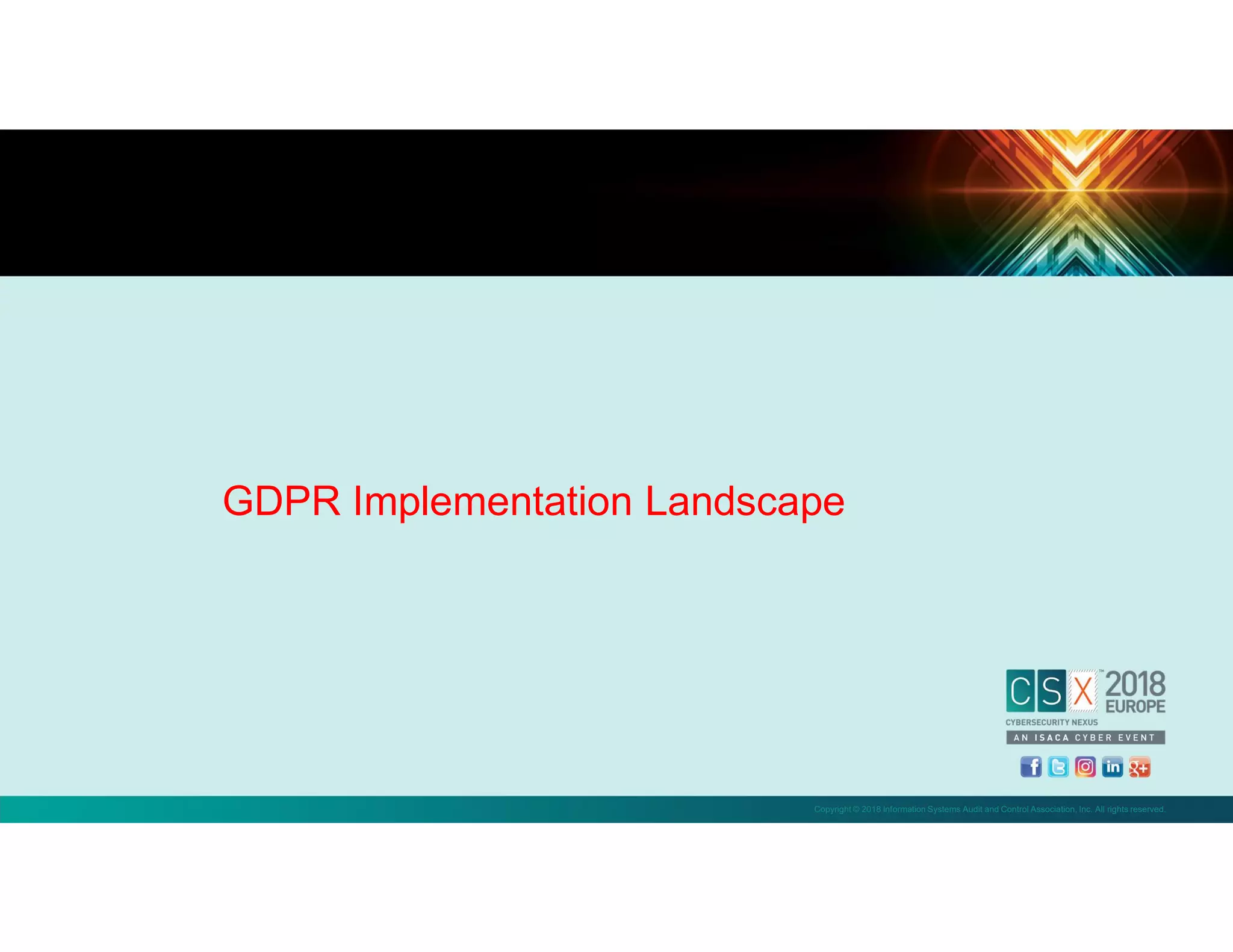 Copyright © 2018 Information Systems Audit and Control Association, Inc. All rights reserved.
GDPR Implementation Landscape
 