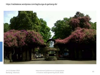 14-15 October 2019
Bandung, Indonesia
International Conference on Computation
in Science and Engineering (ICCSE 2019)
40
https://nabilalaras.wordpress.com/tag/bunga-di-gerbang-itb/
 