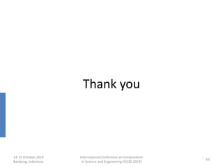 14-15 October 2019
Bandung, Indonesia
International Conference on Computation
in Science and Engineering (ICCSE 2019)
43
Thank you
 