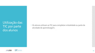 Utilização das
TIC por parte
dos alunos
 Os alunos utilizam asTIC para completar a totalidade ou parte da
atividade de aprendizagem.
20
 
