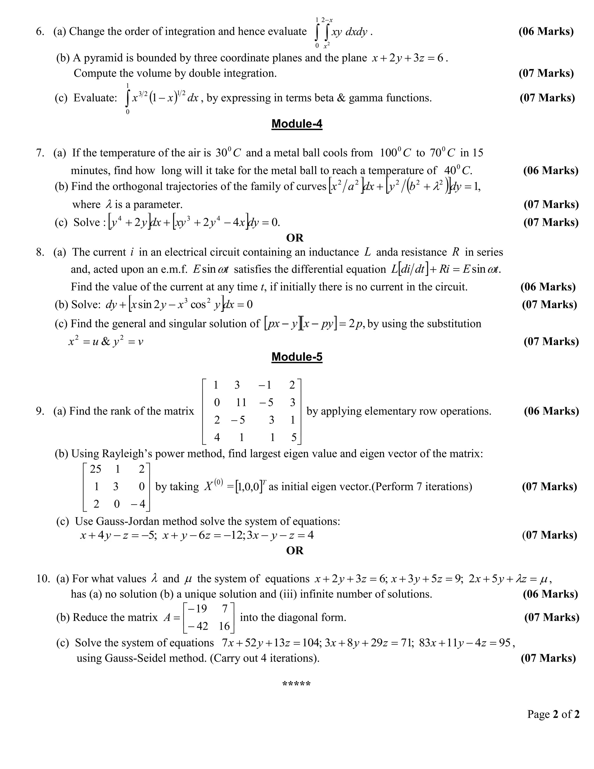 1st and 2nd Semester 2018 scheme C cycle model question papers | PDF