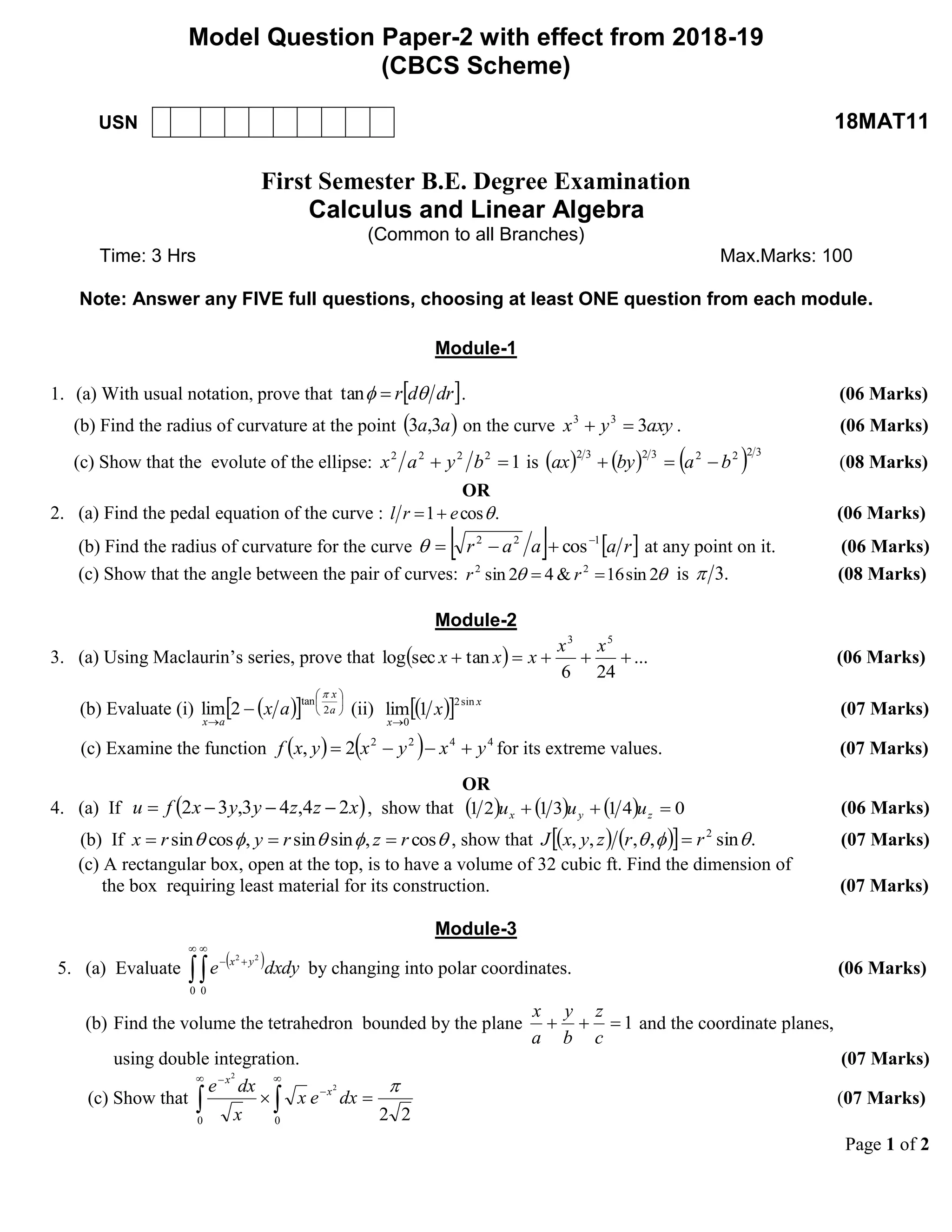 1st and 2nd Semester 2018 scheme C cycle model question papers | PDF