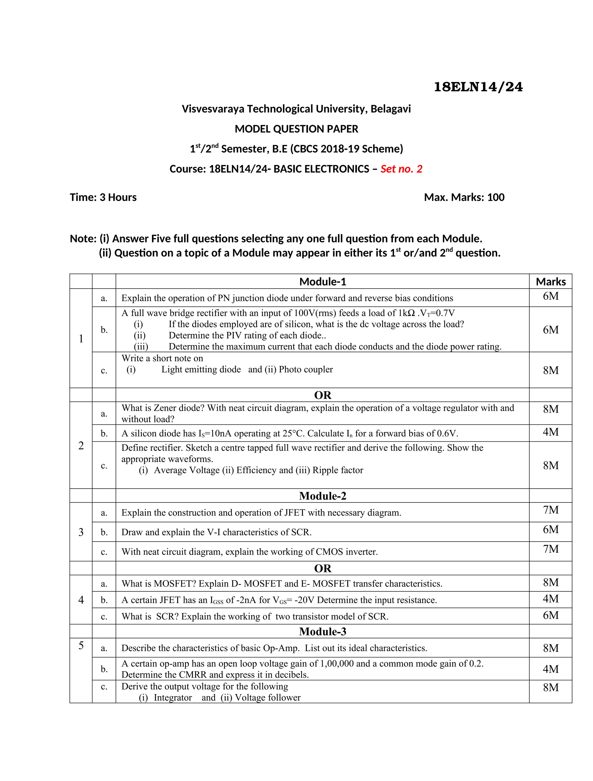 1st and 2nd Semester 2018 scheme C cycle model question papers | PDF