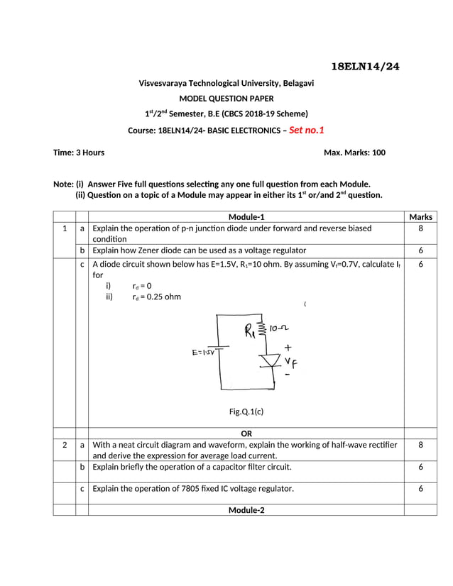 1st and 2nd Semester 2018 scheme C cycle model question papers | PDF