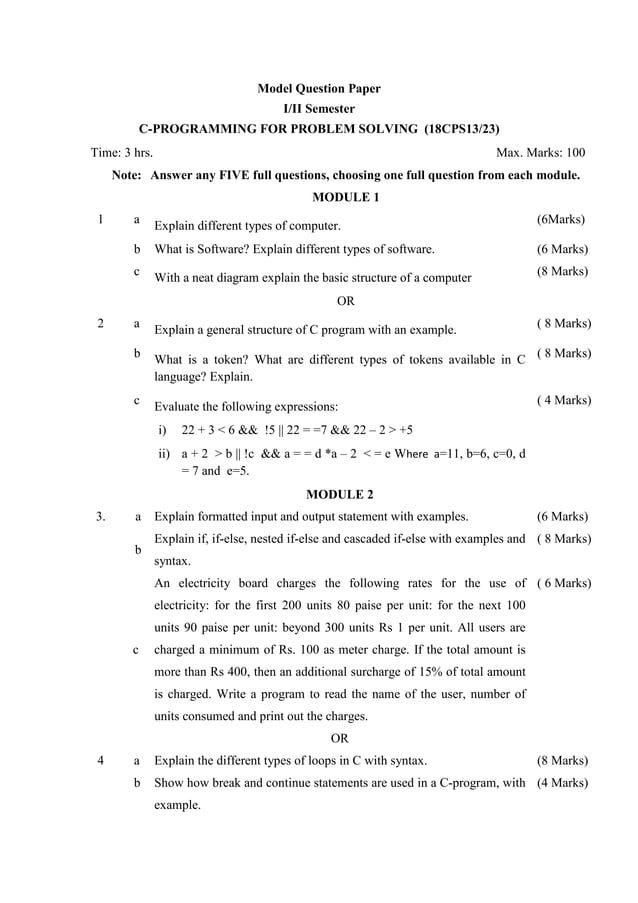 1st and 2nd Semester 2018 scheme C cycle model question papers | PDF