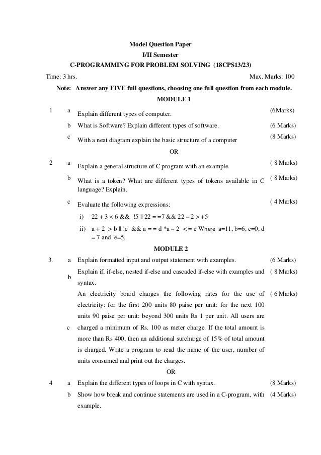 1st and 2nd Semester 2018 scheme C cycle model question papers