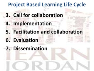 Project Based Learning Life Cycle
3.   Call for collaboration
4.   Implementation
5.   Facilitation and collaboration
6.   Evaluation
7.   Dissemination
 