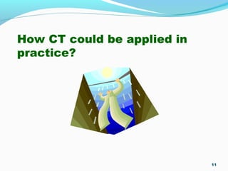How CT could be applied in
practice?
11
 