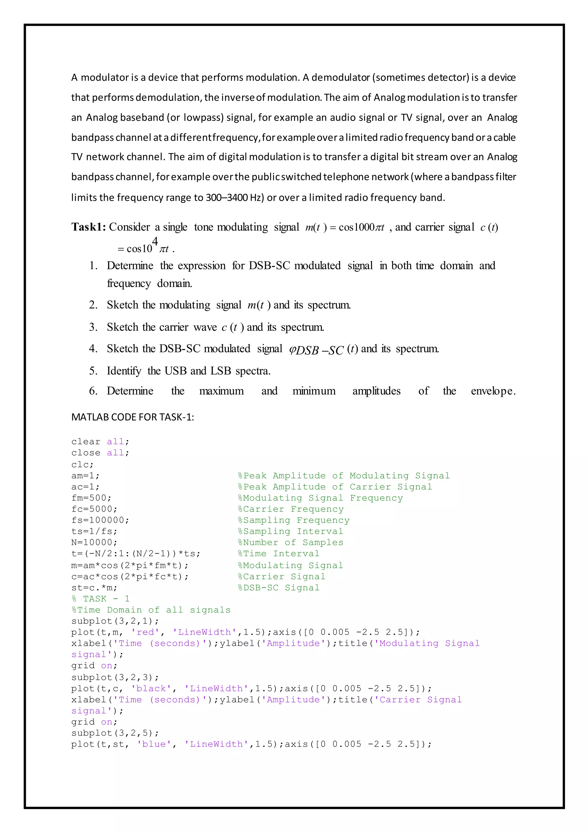 Communication Theory-1 project report || Carrier Acquisition in DSB_SC ...