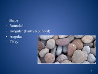 75
Shape
- Rounded
- Irregular (Partly Rounded)
- Angular
- Flaky
 