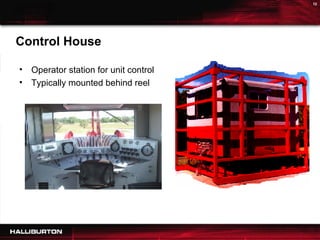 Operator station for unit control Typically mounted behind reel Control House 