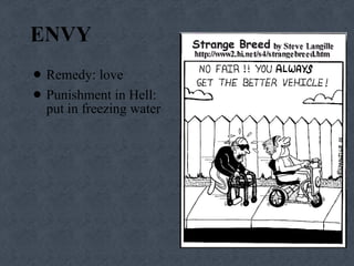 ENVY Remedy: love Punishment in Hell: put in freezing water 