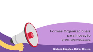 Formas Organizacionais 
para Inovação 
CT018 - DPCT/IG/Unicamp 
Giuliano Sposito e Heinar Oliveira 
 