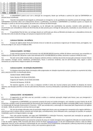 /
1ª 4.000.000 20 dias após a assinatura do Contrato
2ª 4.000.000 30 dias após a assinatura do Contrato
3ª 4.000.000 45 di...