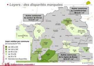  Loyers : des disparités marquées
                                                                        Autres communes
                                                                       du Castelbriantais :
                                                                           48 € HT / m²
                                   Autres communes
                                  du secteur de Derval:
                                       74 € HT / m²




                                           + 9 pts
                                                          A retravailler
Ambition Commerce




                                                            Autres communes
                                                          de la région de Nozay:
                                                                93 € HT / m²


                      Construisons ensemble !
 