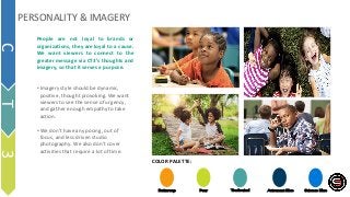 People are not loyal to brands or
organizations, they are loyal to a cause.
We want viewers to connect to the
greater message via CT3’s thoughts and
imagery, so that it serves a purpose.
• Imagery style should be dynamic,
positive, thought provoking. We want
viewers to see the sense of urgency,
and gather enough empathy to take
action.
• We don’t have any posing, out of
focus, and less driven studio
photography. We also don’t cover
activities that require a lot of time.
C
T
3
PERSONALITY & IMAGERY
Buttercup Pear Tradewind Astronaut Blue Science Blue
COLOR PALETTE:
 