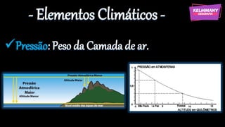 - Elementos Climáticos -
✓Pressão: Peso da Camada de ar.
 