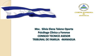 Msc. Silvia Elena Taleno Oporta
Psicóloga Clínica y Forense
CONSEJO TECNICO ASESOR
TRIBUNAL DE FAMILIA -MANAGUA
 