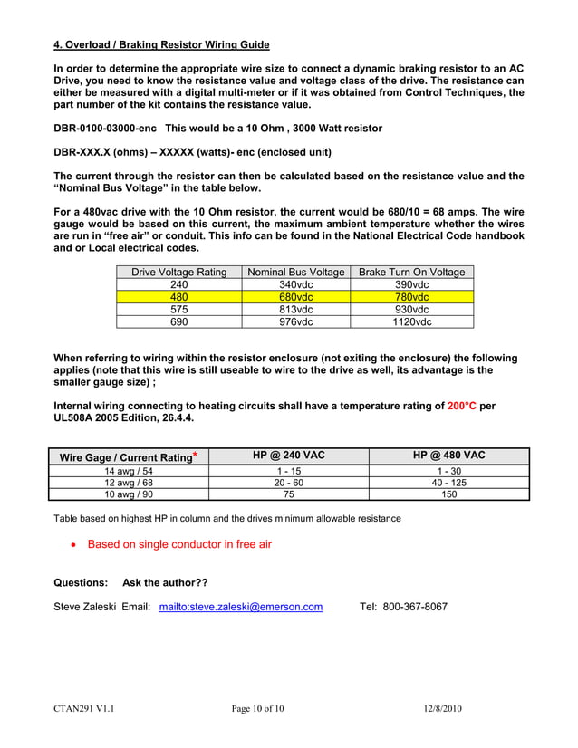 dynamic braking resistor selection calculation PDF