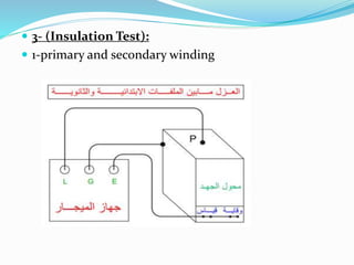  3- (Insulation Test):
 1-primary and secondary winding
 