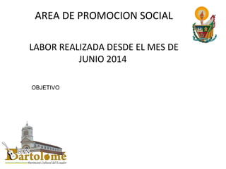 AREA DE PROMOCION SOCIAL
LABOR REALIZADA DESDE EL MES DE
JUNIO 2014
OBJETIVO
 