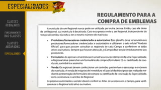especialidades
REGULAMENTO PARA A
COMPRA DE EMBLEMASCLASSES
REGULARES
FUNCIONAMENTO
DAS CLASSES
CLASSES
AGRUPADAS
ESPECIALIDADES
 