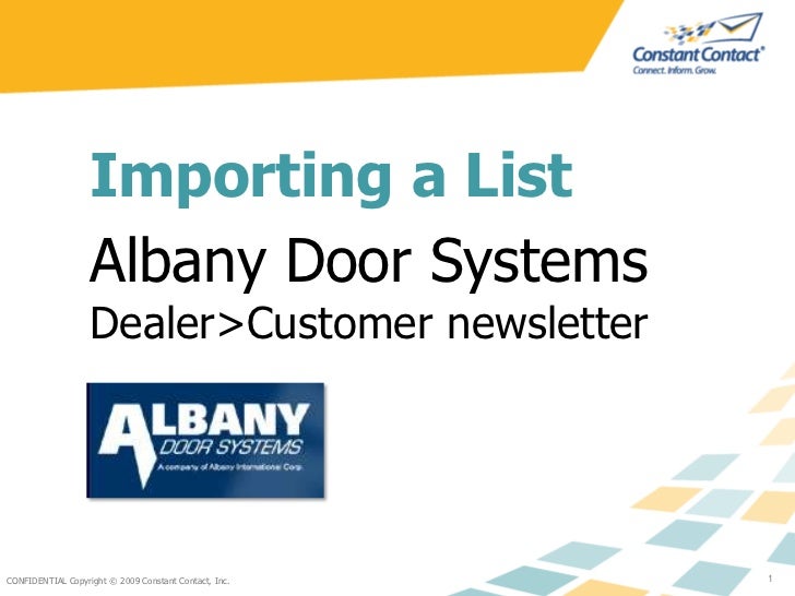 Albany Door Systems Dealer Customer Newsletter List Importing