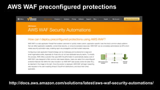 AWS WAF preconfigured protections
http://docs.aws.amazon.com/solutions/latest/aws-waf-security-automations/
 