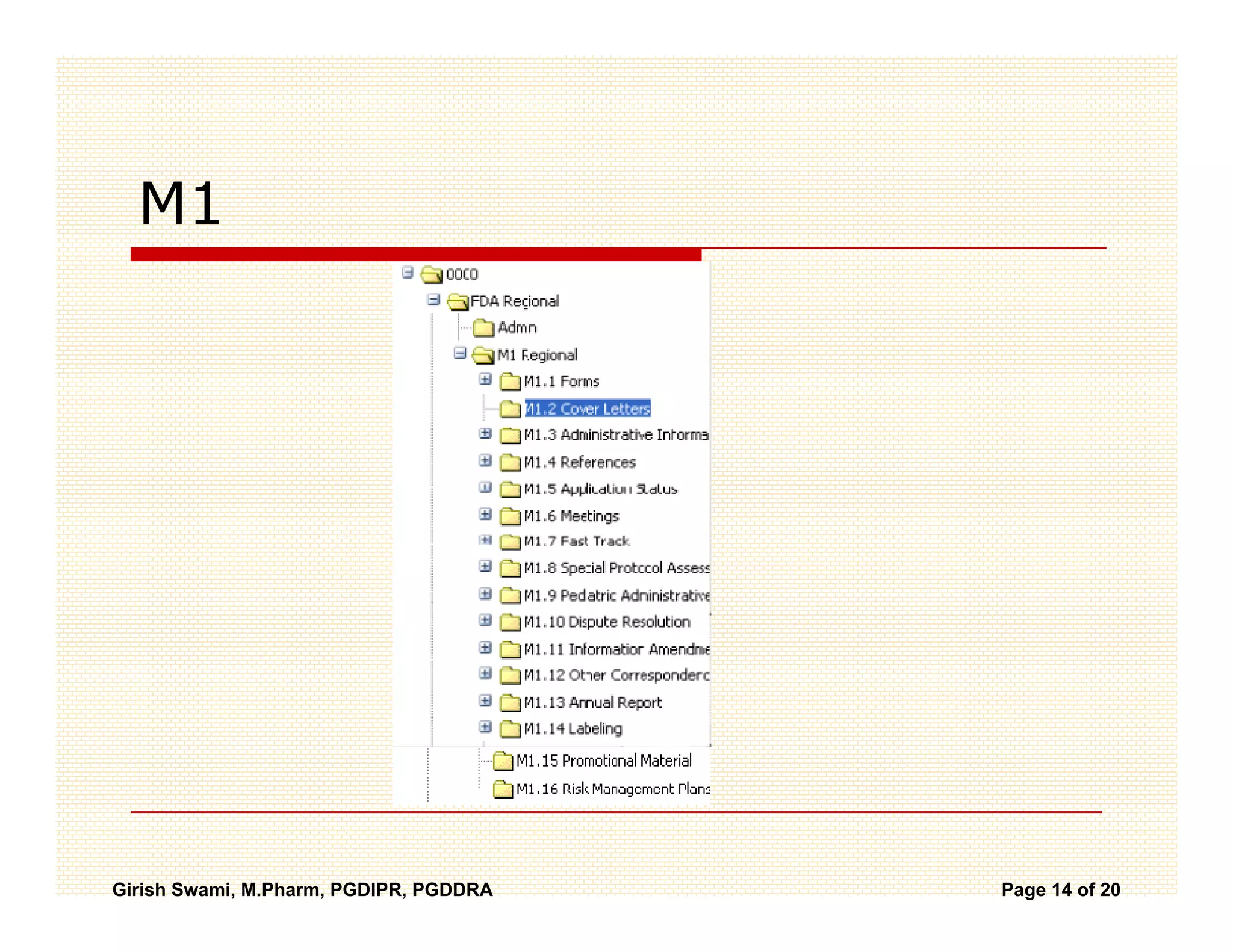 M1




Girish Swami, M.Pharm, PGDIPR, PGDDRA   Page 14 of 20
 