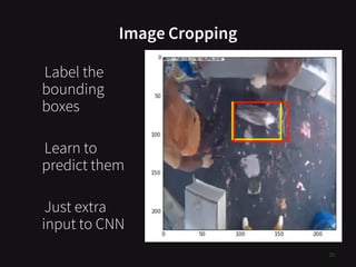Image Cropping
Label the
bounding
boxes
Learn to
predict them
Just extra
input to CNN
39
 